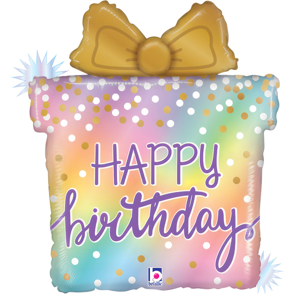 Happy Birthday Cadeau Regenboog Folie Ballon - 69 cm