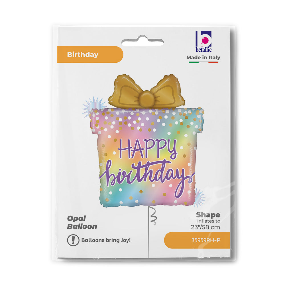 Happy Birthday Cadeau Regenboog Folie Ballon - 69 cm