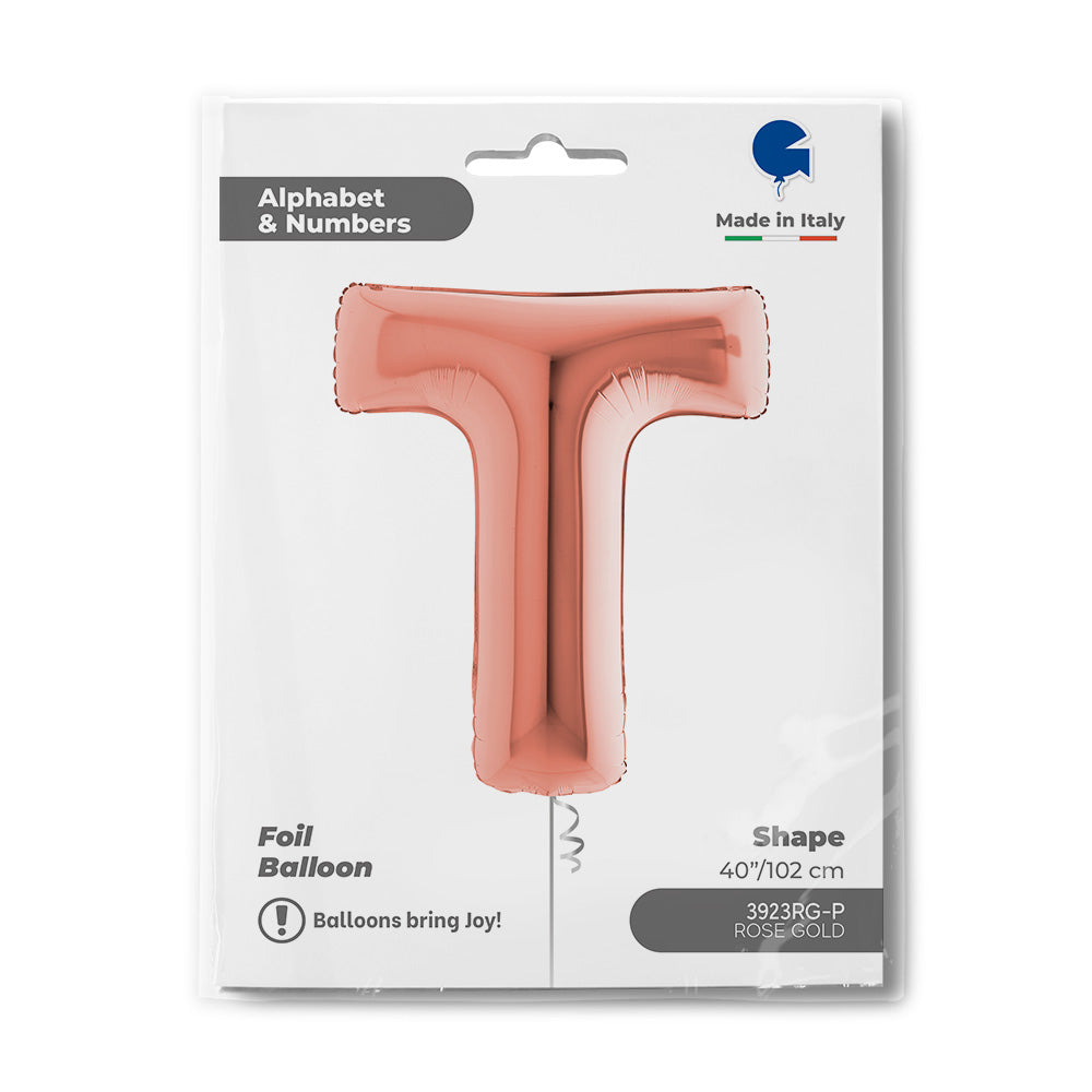 Letter Ballon T Rose Goud - 102 cm