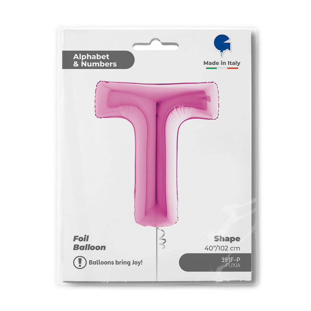 Letter Ballon T Roze - 102 cm