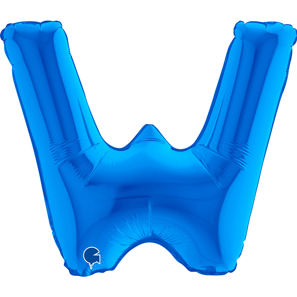 Letter Ballon W Blauw - 35 cm