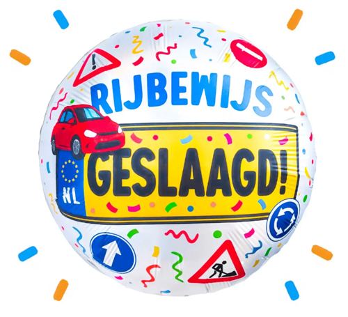 Auto Rijbewijs Geslaagd Helium Ballon - Gevuld Met Helium - 46 cm - Ballonnenshop.nl