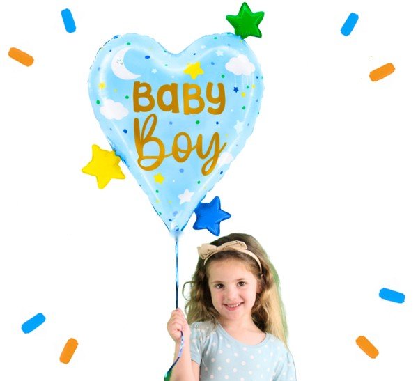 Baby Boy Hart Sterren Helium Ballon - Gevuld Met Helium - 78 cm - Ballonnenshop.nl