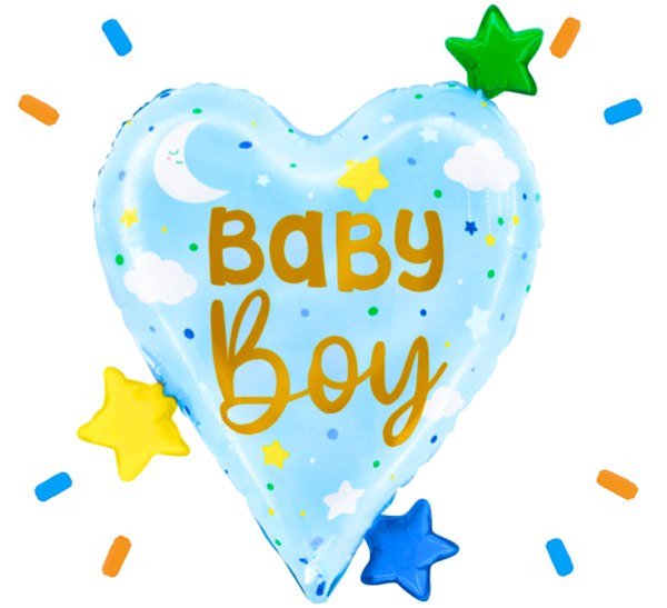 Baby Boy Hart Sterren Helium Ballon - Gevuld Met Helium - 78 cm - Ballonnenshop.nl