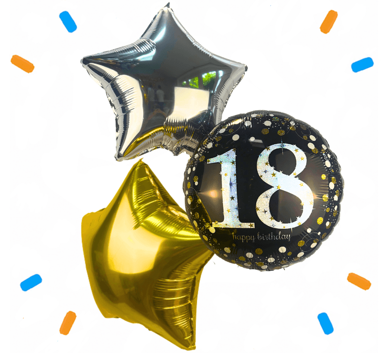 18 Jaar Trosje Zilver/Zwart/Goud - Gevuld Met Helium - 46 cm