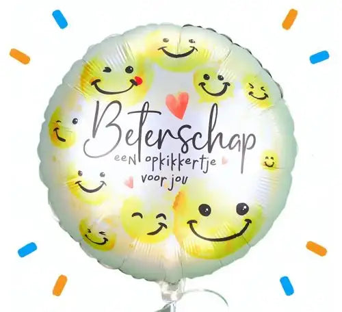 Beterschap Smiley Opkikker Helium Ballon - Gevuld Met Helium - 43 cm