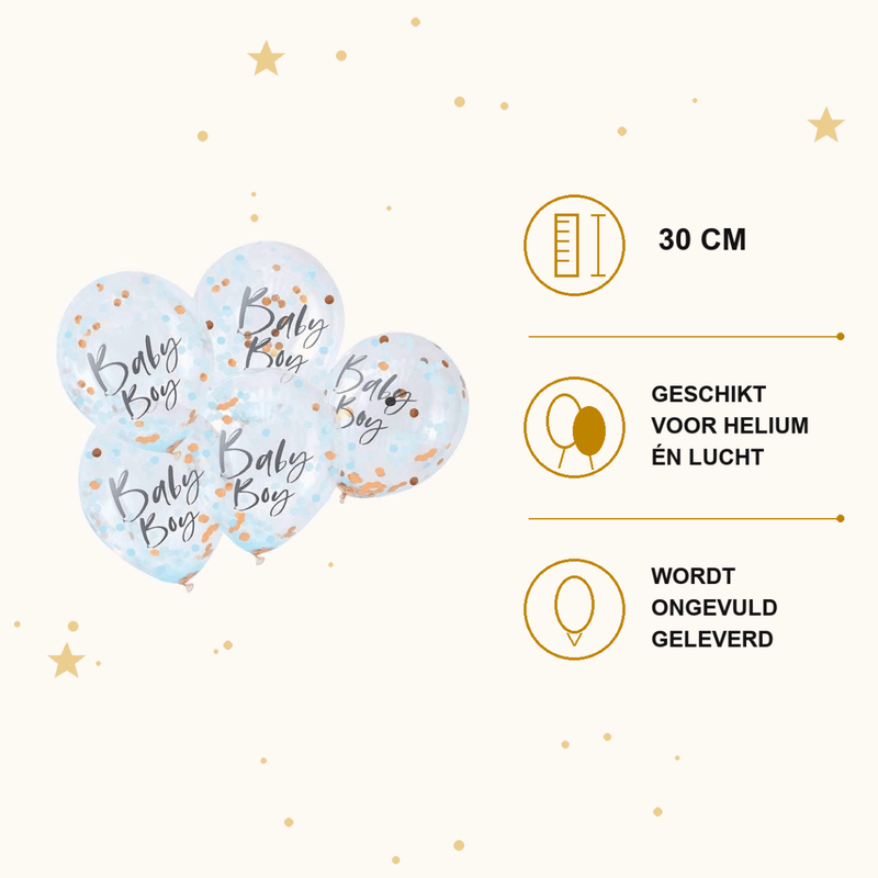 Blauwe Confetti Ballonnen Baby Boy - 5 stuks - 30 cm - Ballonnenshop.nl