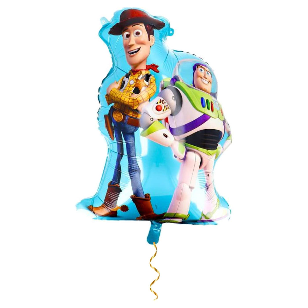Buzz Lightyear & Woody Toy Story XL – helium gevuld met metallic gouden lint – Ballonnenshop.nl