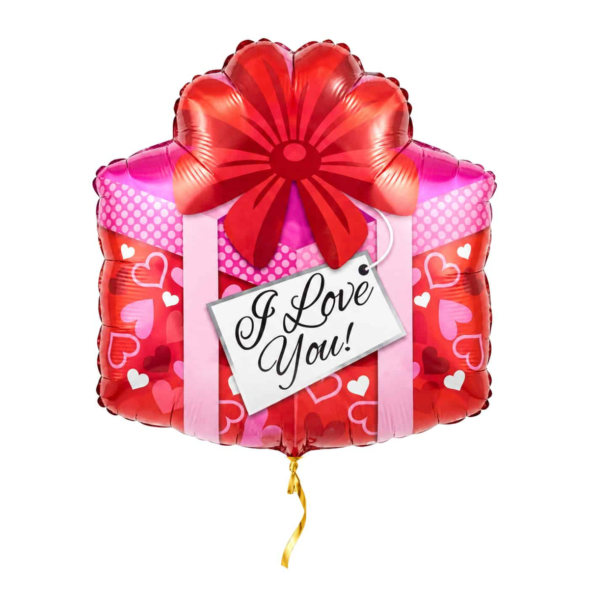 I Love You Cadeau ballon – met helium gevuld, met gouden lint
