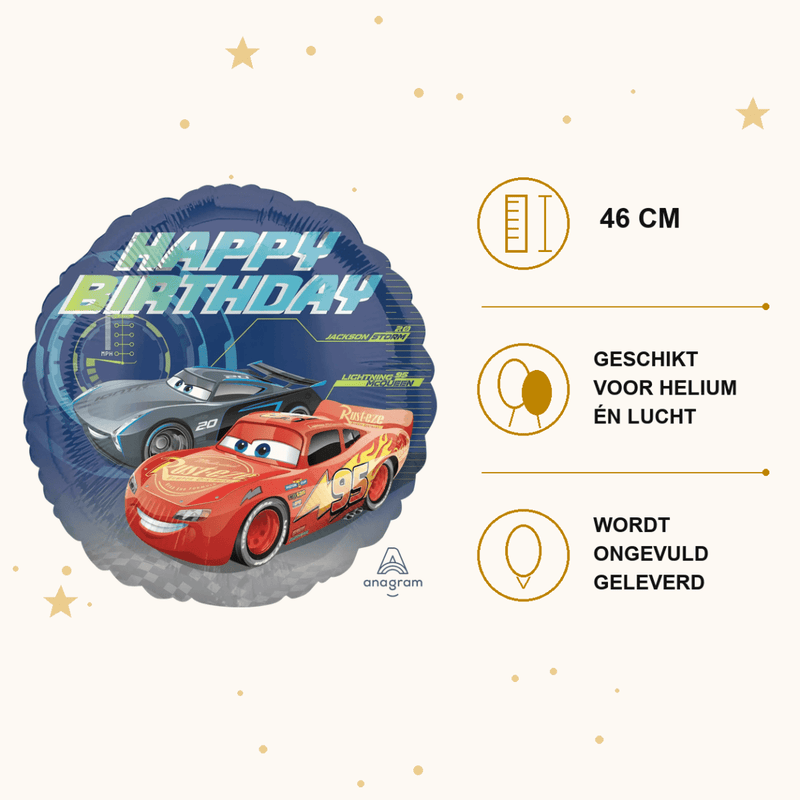 Cars Happy Birthday Folie Ballon - 46 cm - Ballonnenshop.nl