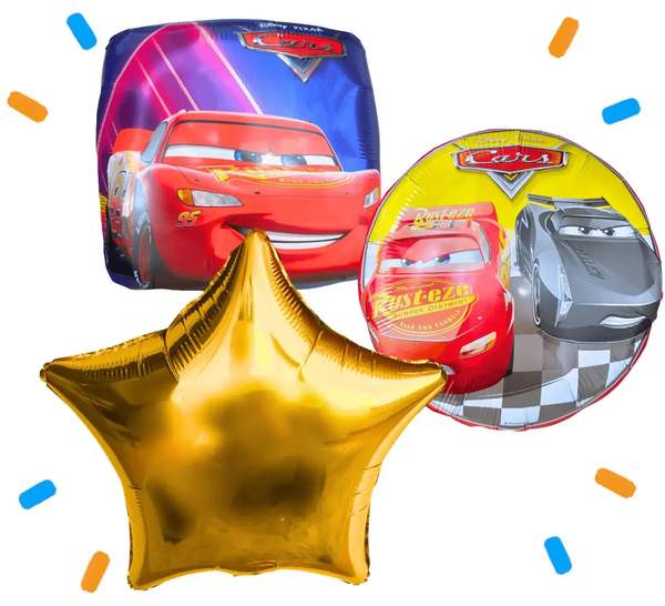 Cars Trosje Goud/Blauw/Rood - Gevuld Met Helium - 46 cm - Ballonnenshop.nl