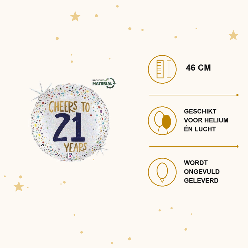 Cheers To 21 Years Folie Ballon - 46 cm - Ballonnenshop.nl