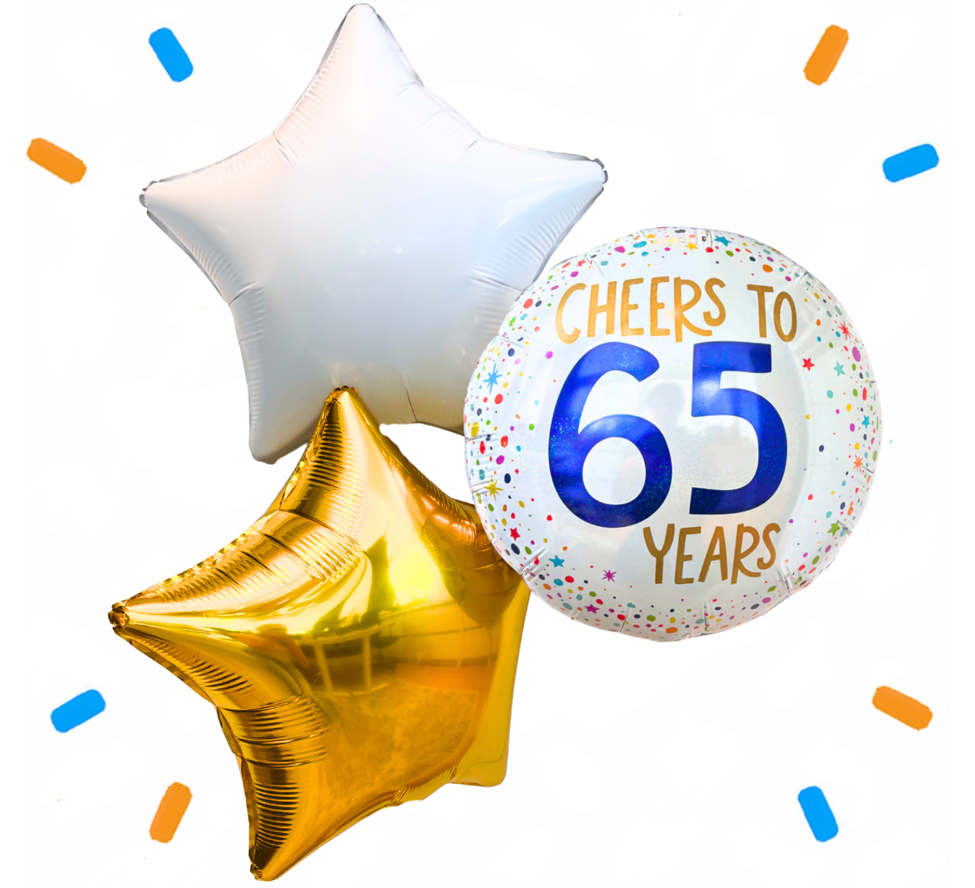 65 Jaar Trosje Wit/Goud/Blauw- Gevuld Met Helium - 46 cm