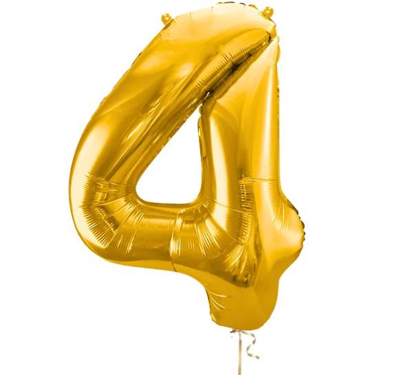 Cijfer 4 Helium Ballon Goud - Gevuld Met Helium - 66 cm - Ballonnenshop.nl