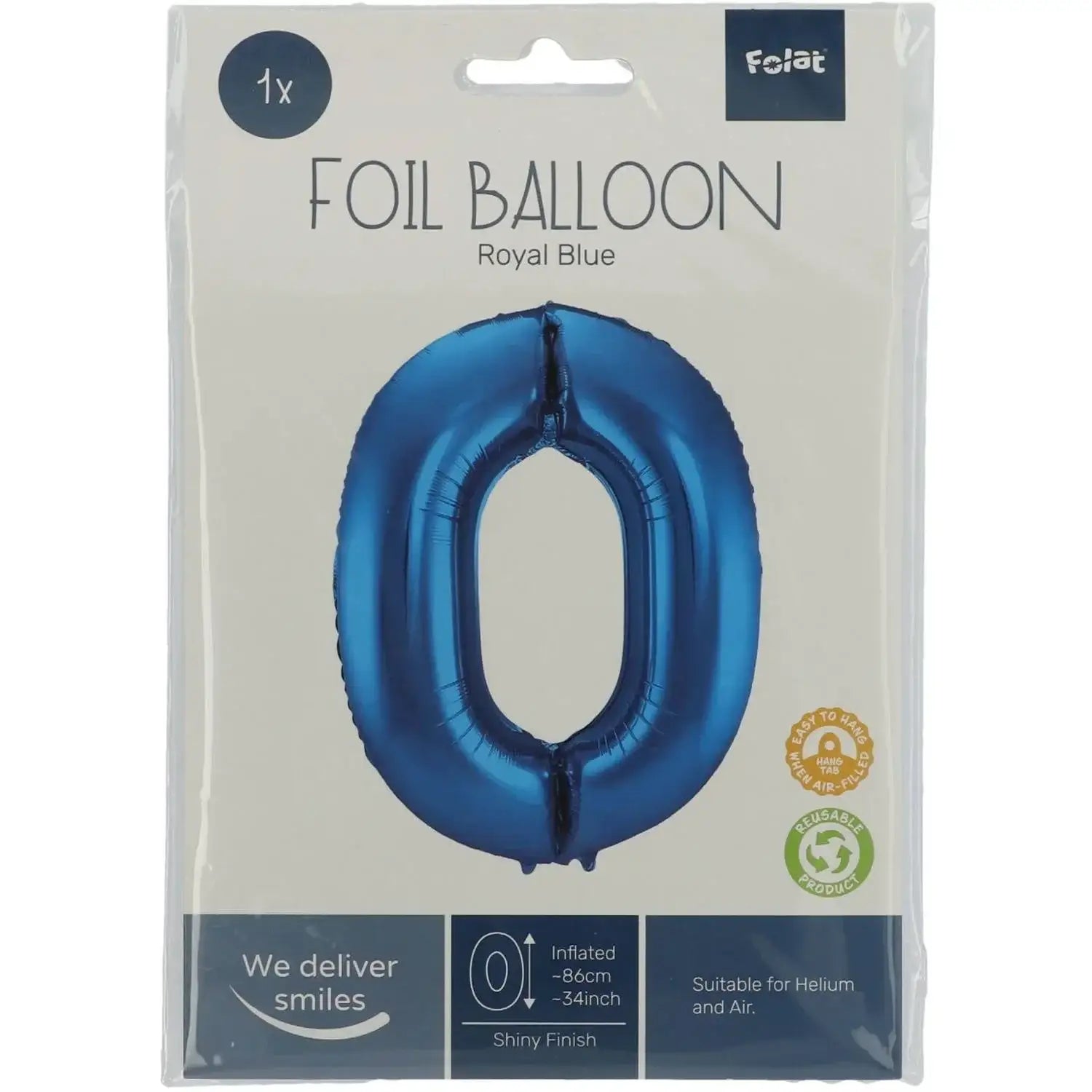 Cijfer Ballon 0 - Blauw - 86 cm - Ballonnenshop.nl