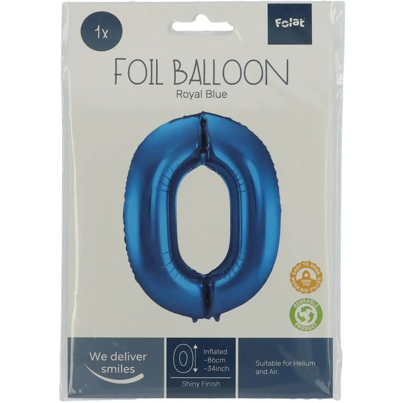 Cijfer Ballon 0 - Blauw - 86 cm - Ballonnenshop.nl