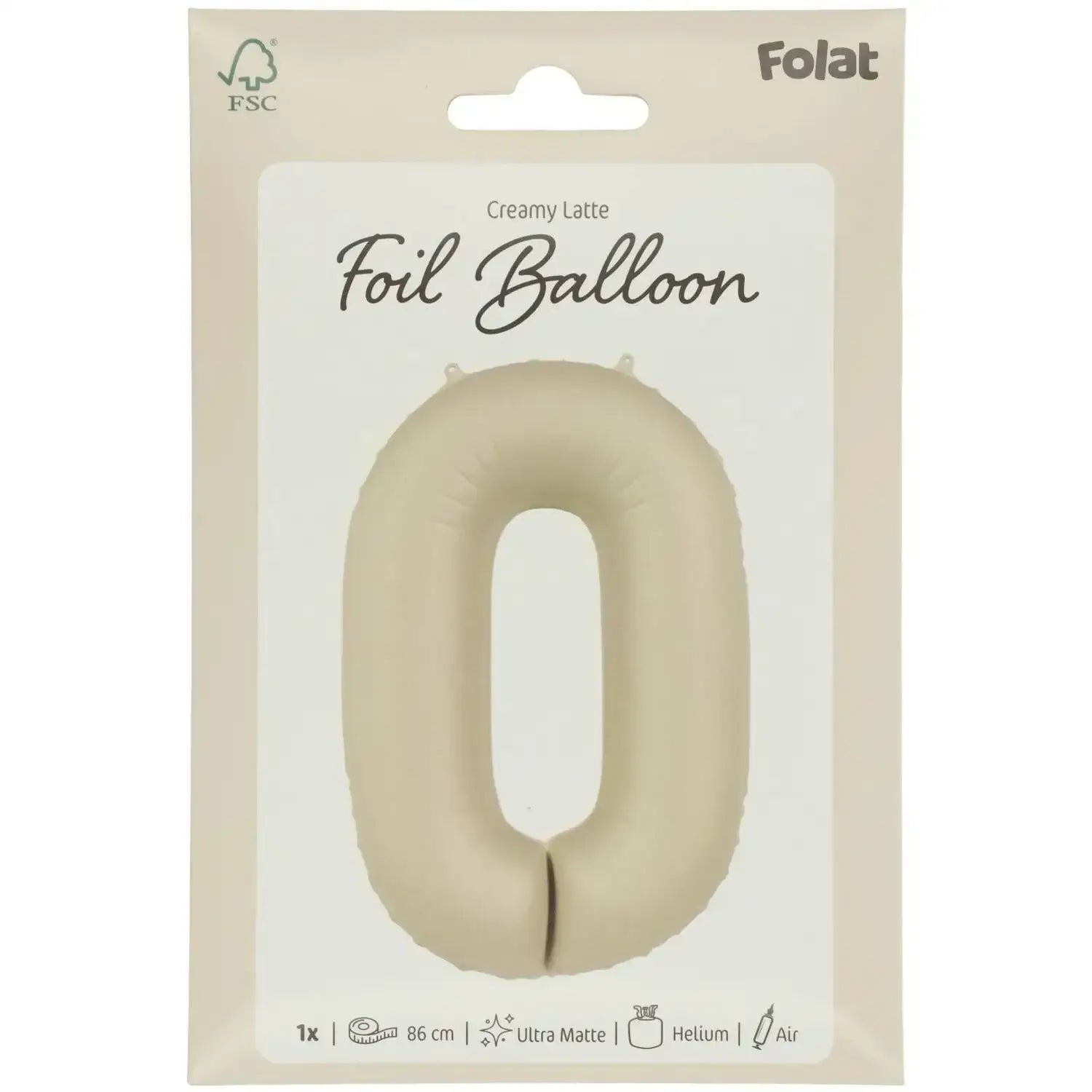 Cijfer Ballon 0 - Creamy Latte - Matt - 86 cm - Ballonnenshop.nl