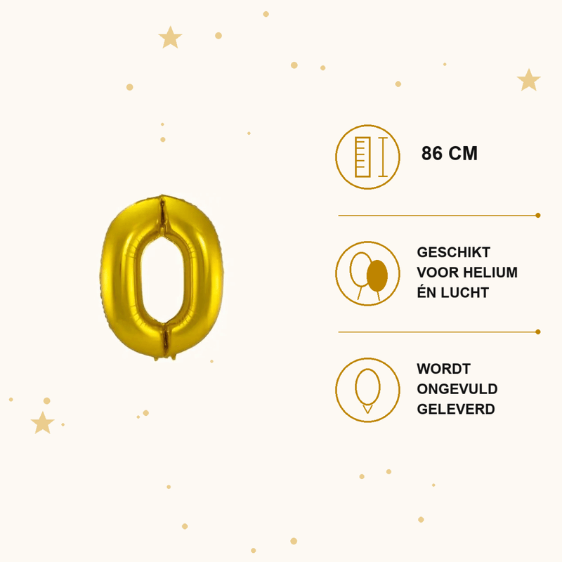 Cijfer Ballon 0 Goud - 86 cm - Ballonnenshop.nl