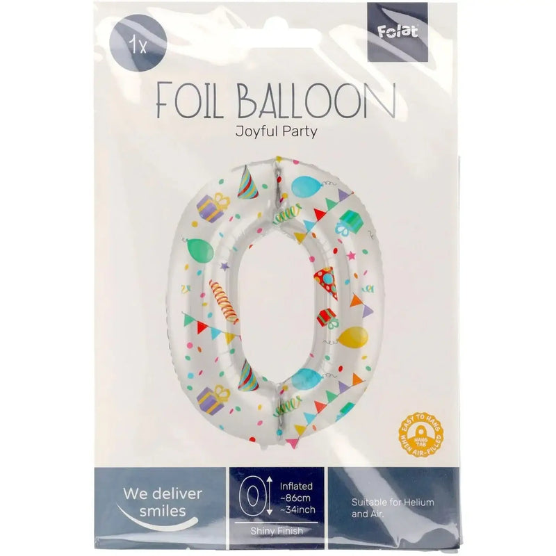 Cijfer Ballon 0 - Joyful Party - 86 cm - Ballonnenshop.nl