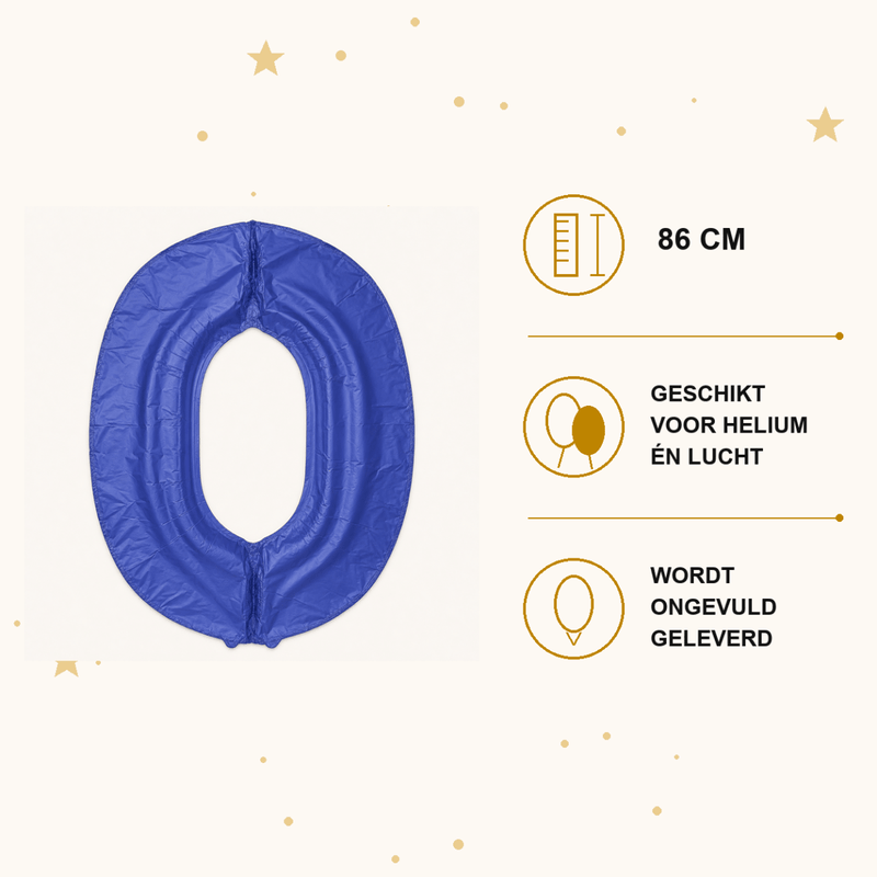 Cijfer Ballon 0 Mat Blauw - 86 cm - Ballonnenshop.nl