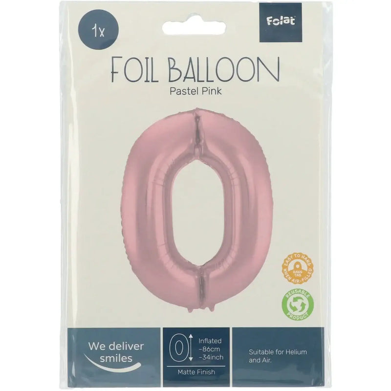 Cijfer Ballon 0 - Pastel Roze - 86 cm - Ballonnenshop.nl