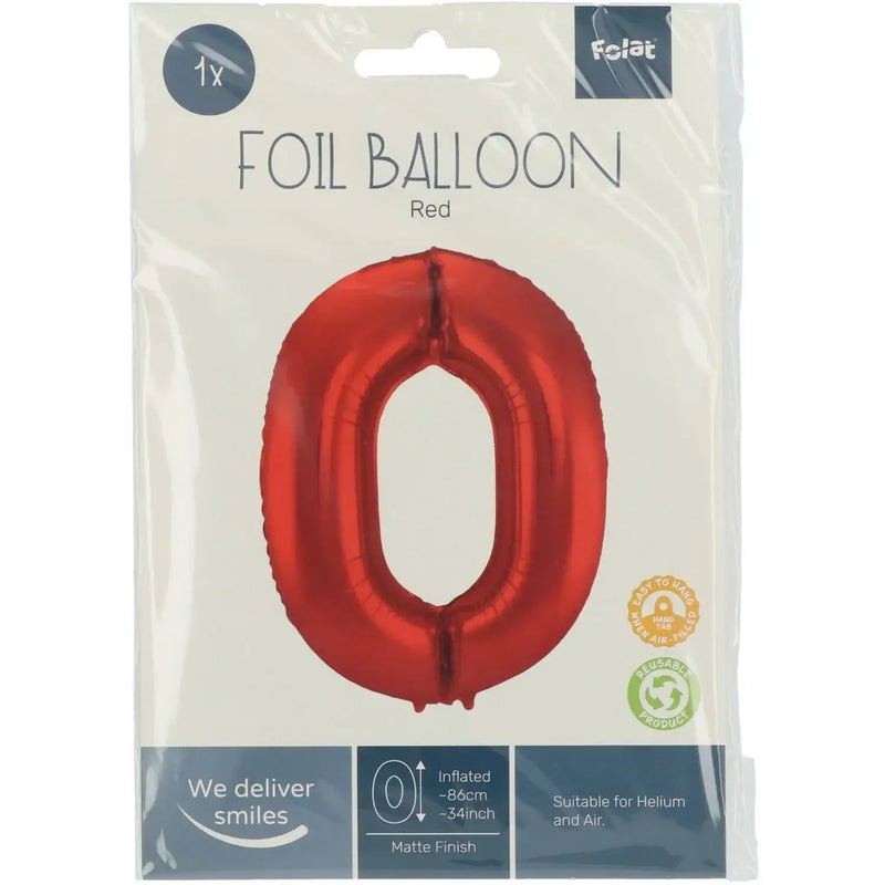 Cijfer Ballon 0 - Rood - 86 cm - Ballonnenshop.nl