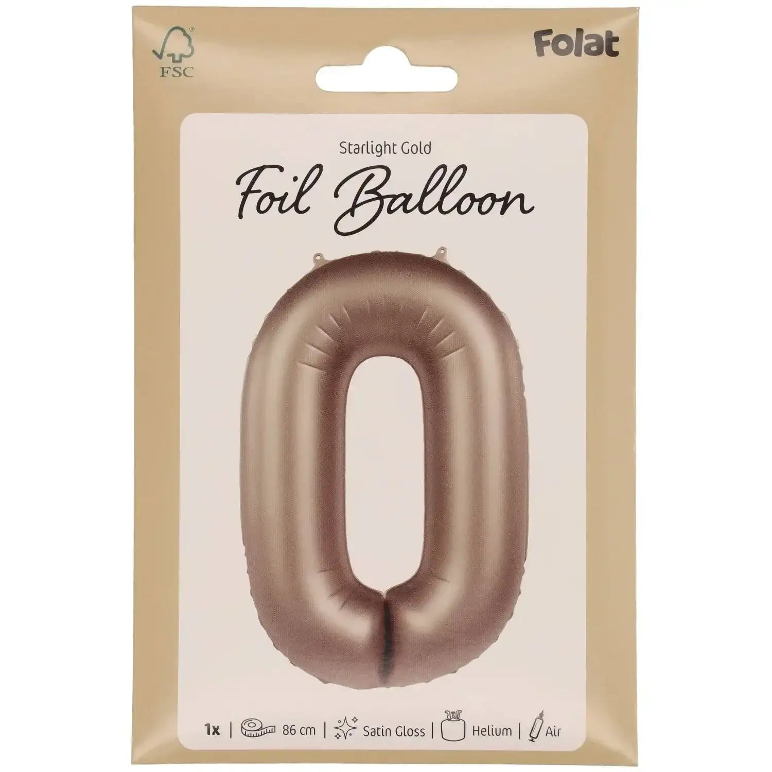 Cijfer Ballon 0 - Starlight Goud - 86 cm - Ballonnenshop.nl