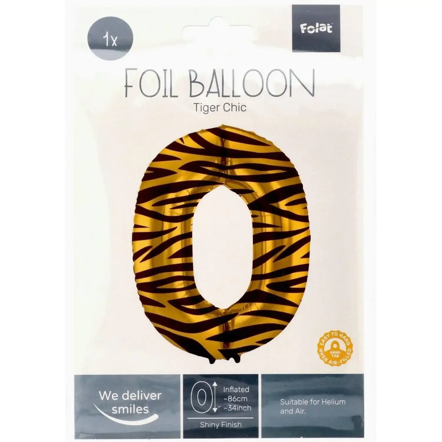 Cijfer Ballon 0 - Tijgerprint - 86 cm - Ballonnenshop.nl