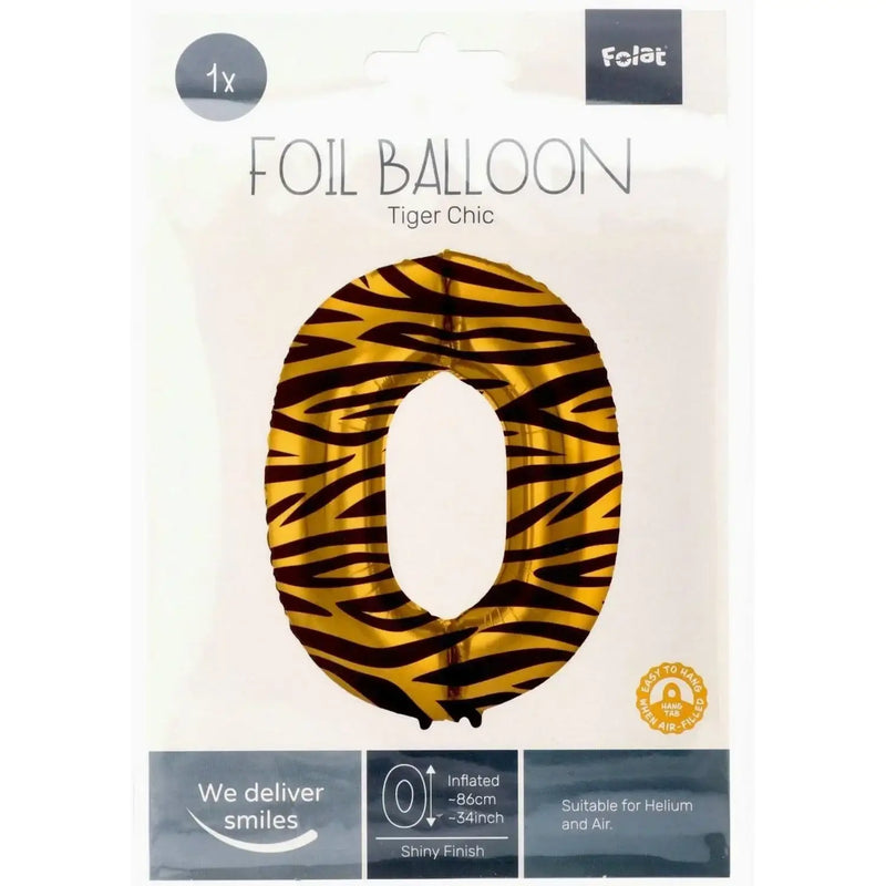 Cijfer Ballon 0 - Tijgerprint - 86 cm - Ballonnenshop.nl