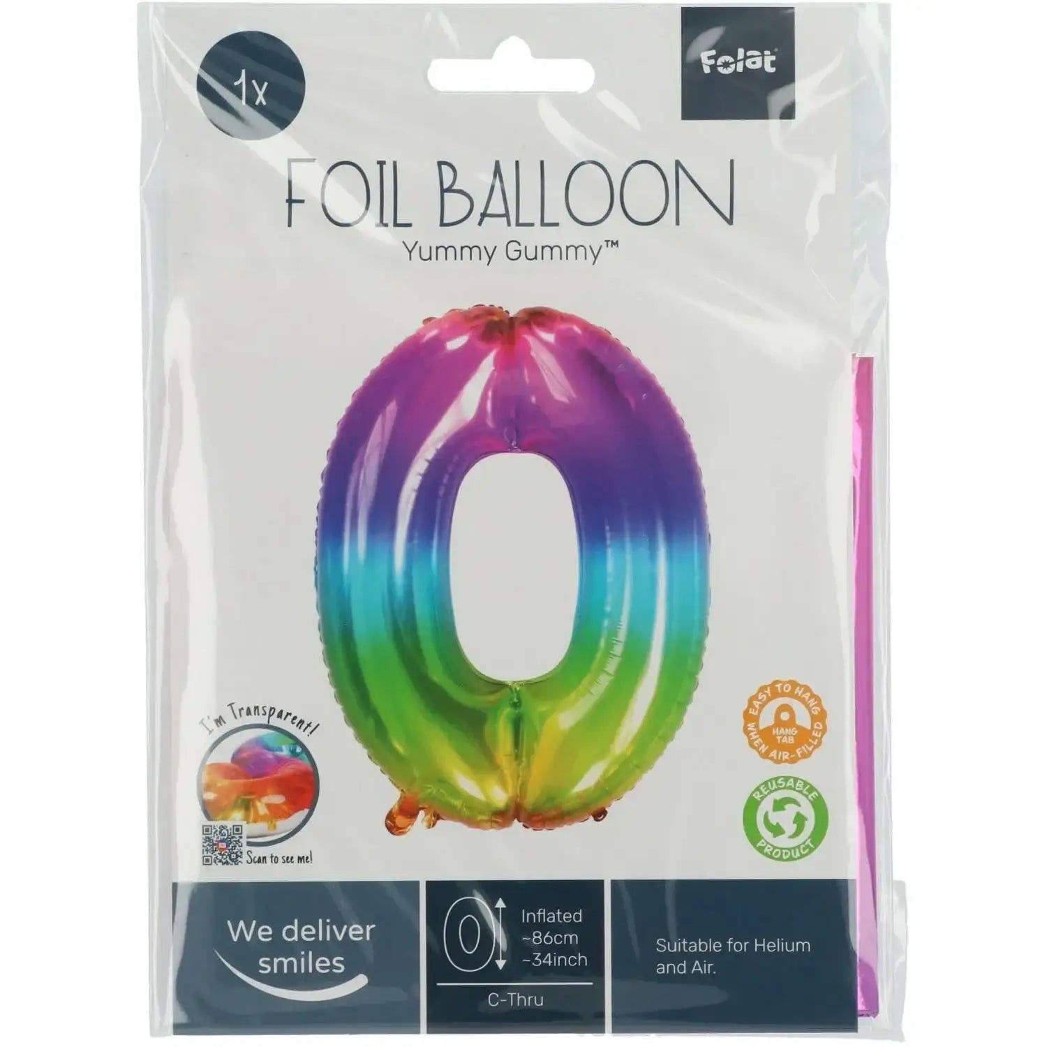 Cijfer Ballon 0 - Yummy Gummy - 86 cm - Ballonnenshop.nl
