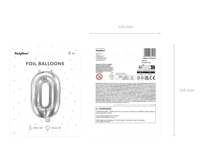 Cijfer Ballon 0 Zilver 35 cm - Ballonnenshop.nl