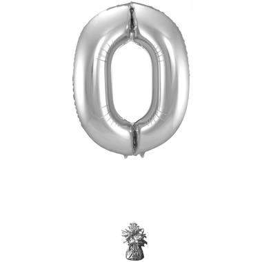 Cijfer Ballon 0 - Zilver - 86 cm - Ballonnenshop.nl
