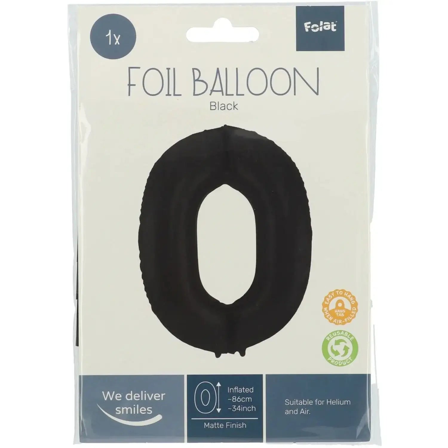 Cijfer Ballon 0 - Zwart - 86 cm - Ballonnenshop.nl