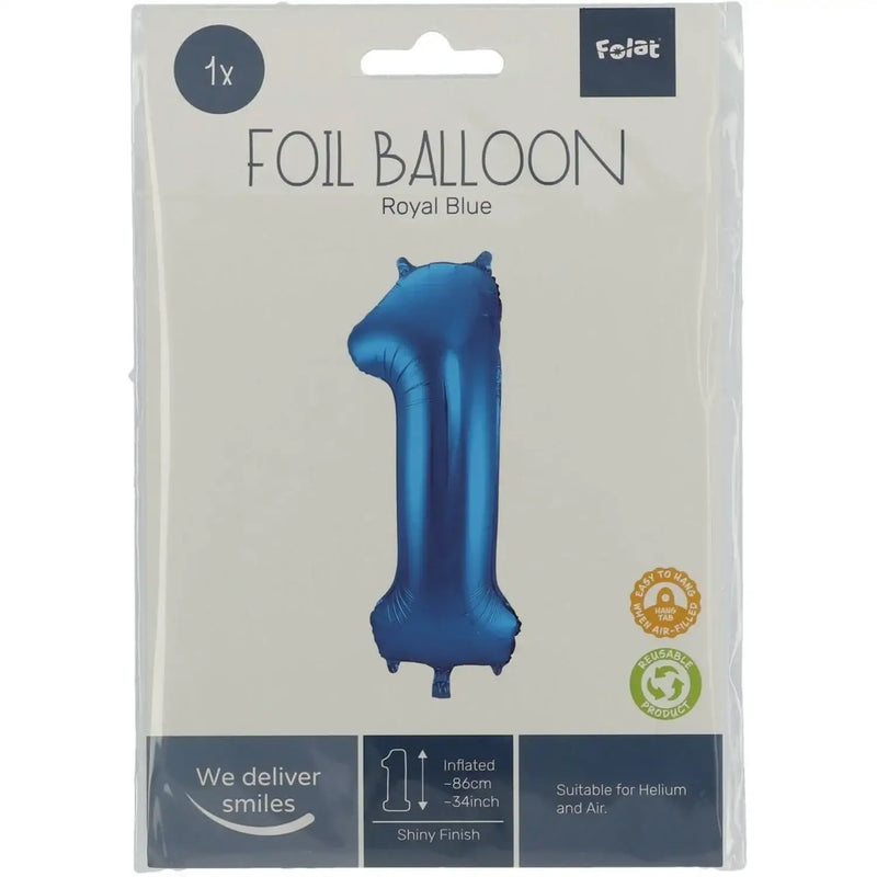 Cijfer Ballon 1 - Blauw - 86 cm - Ballonnenshop.nl