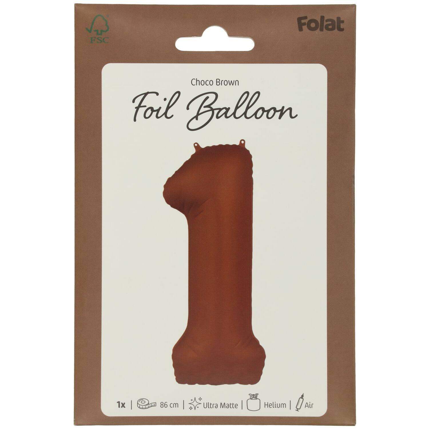 Cijfer Ballon 1 - Bruin - 86 cm - Ballonnenshop.nl