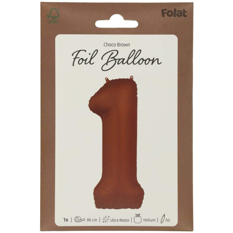 Cijfer Ballon 1 - Bruin - 86 cm - Ballonnenshop.nl