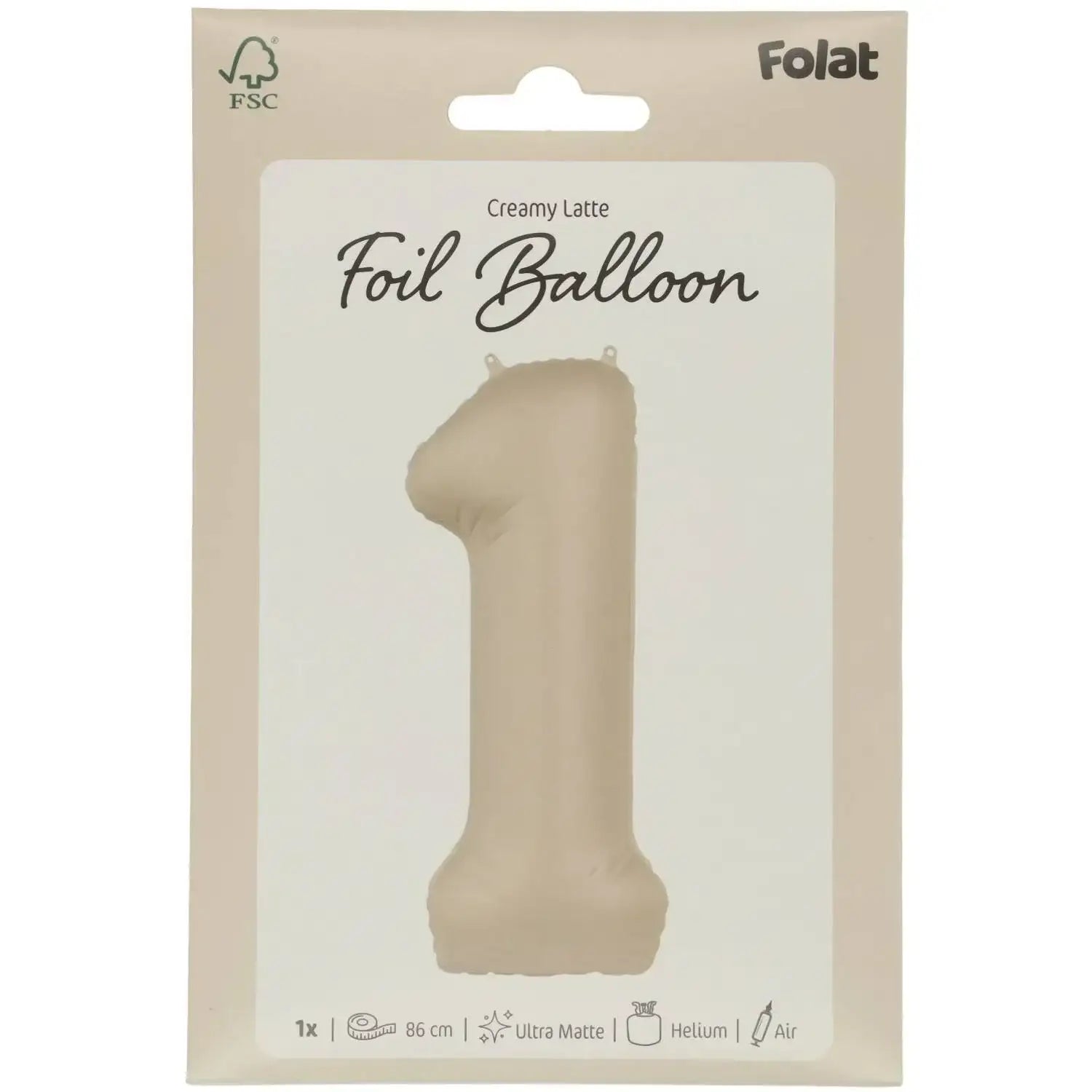 Cijfer Ballon 1 - Creamy Latte - Matt - 86 cm - Ballonnenshop.nl