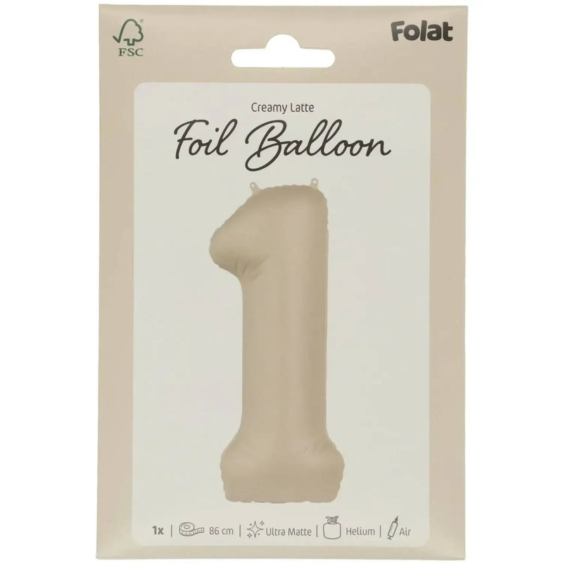 Cijfer Ballon 1 - Creamy Latte - Matt - 86 cm - Ballonnenshop.nl