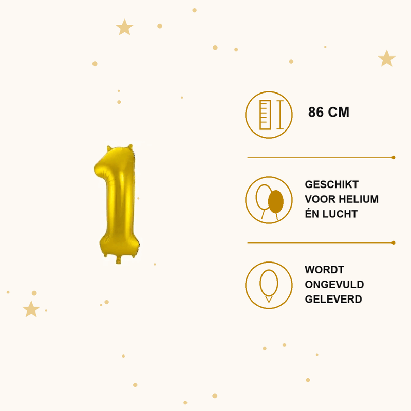 Cijfer Ballon 1 Goud - 86 cm - Ballonnenshop.nl