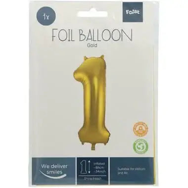 Cijfer Ballon 1 - Goud - 86 cm - Ballonnenshop.nl