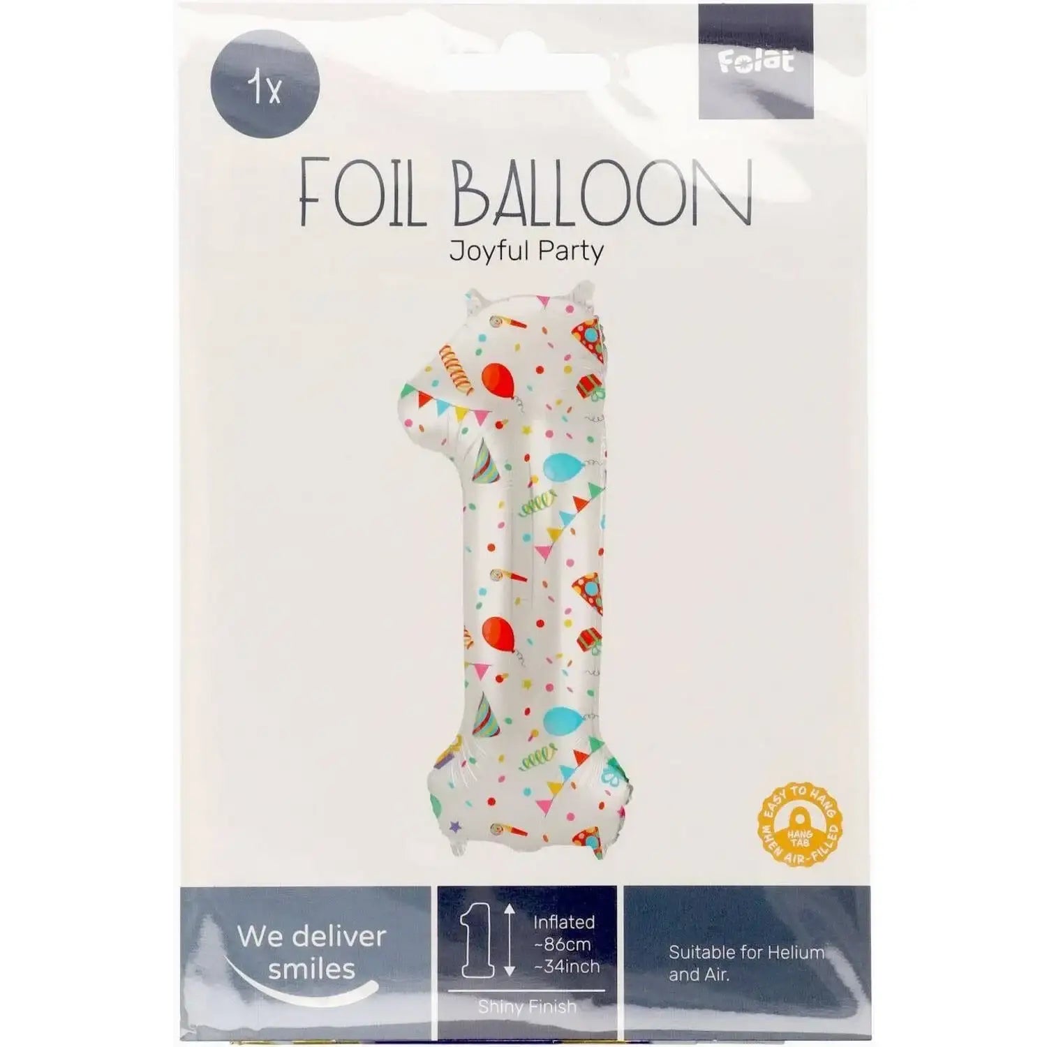 Cijfer Ballon 1 - Joyful Party - 86 cm - Ballonnenshop.nl