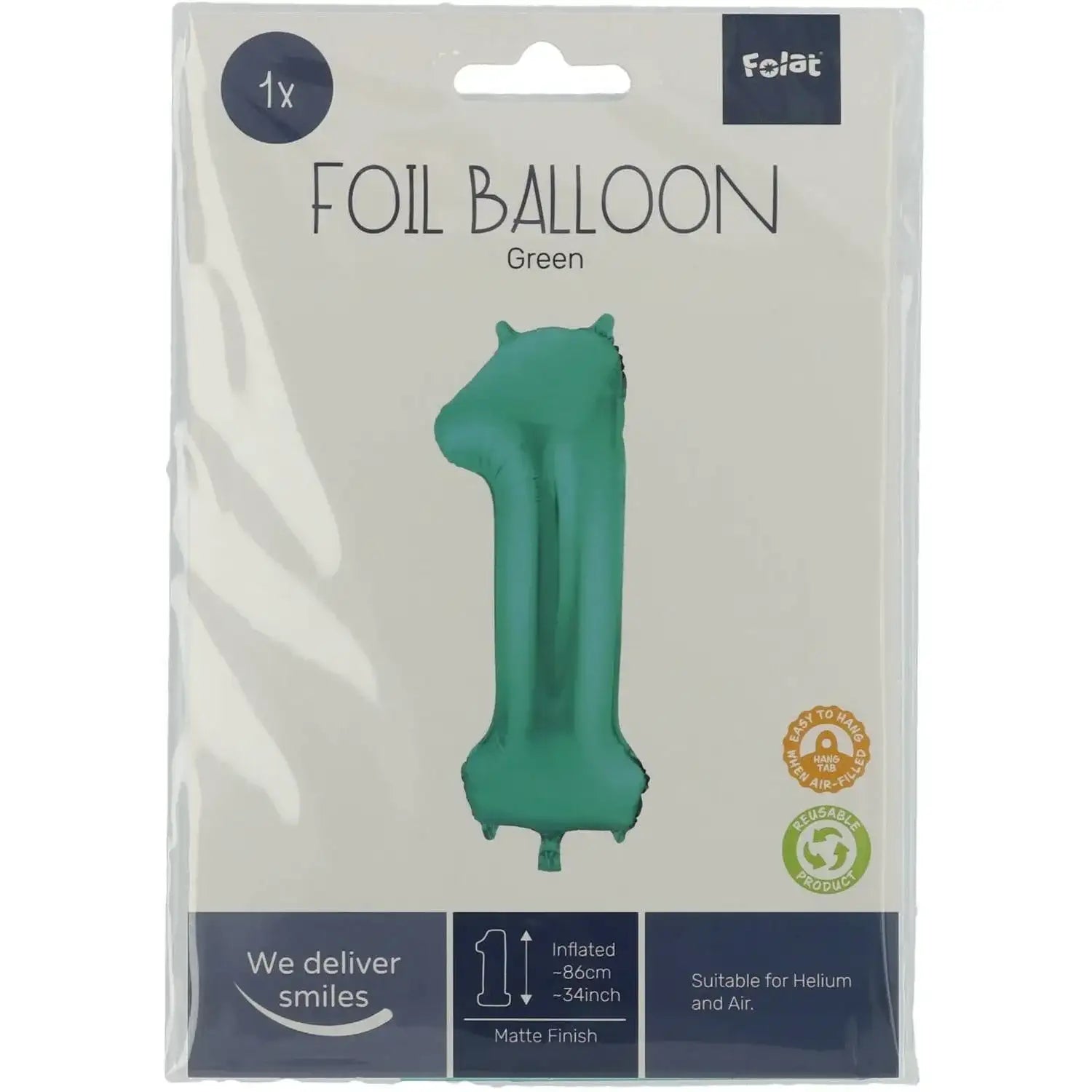 Cijfer Ballon 1 - Licht Groen - 86 cm - Ballonnenshop.nl