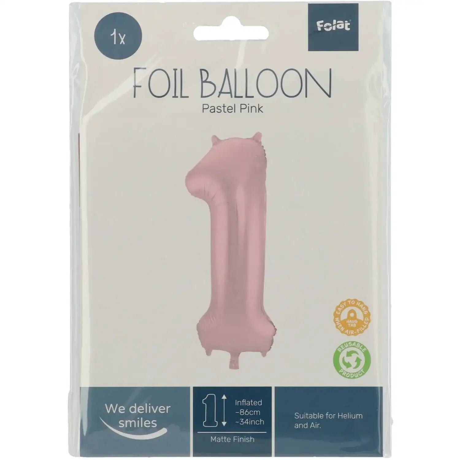 Cijfer Ballon 1 - Pastel Roze - 86 cm - Ballonnenshop.nl