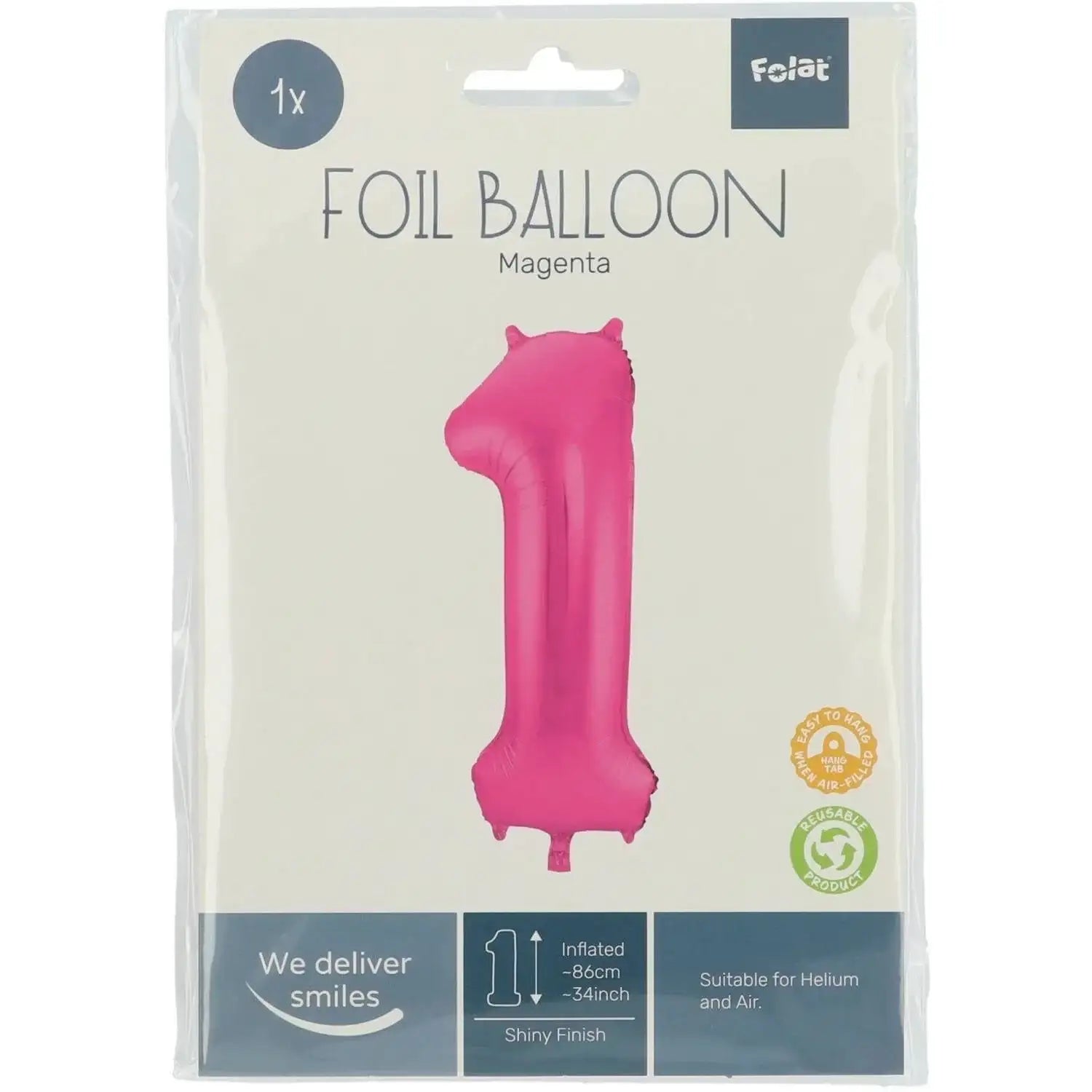 Cijfer Ballon 1 - Roze - 86 cm - Ballonnenshop.nl