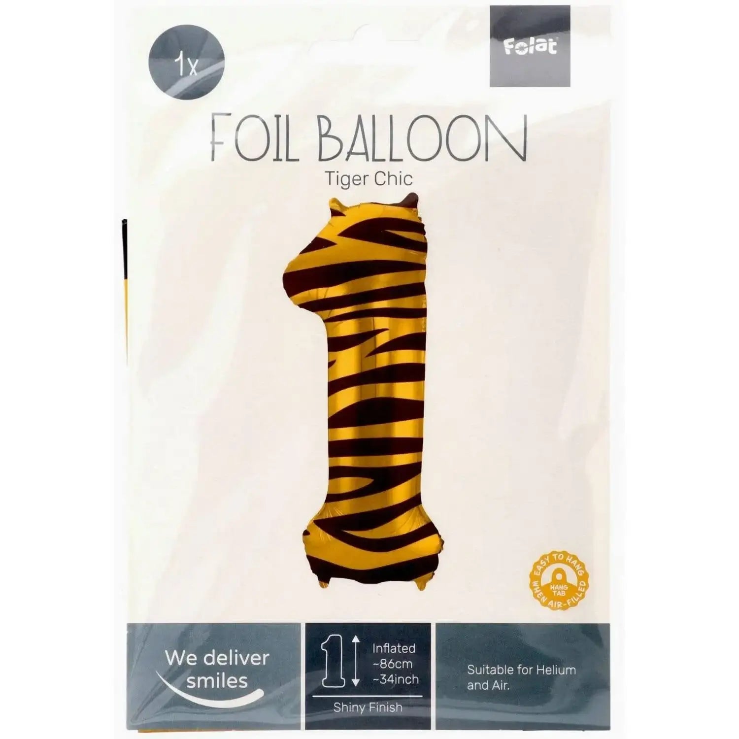 Cijfer Ballon 1 - Tijgerprint - 86 cm - Ballonnenshop.nl