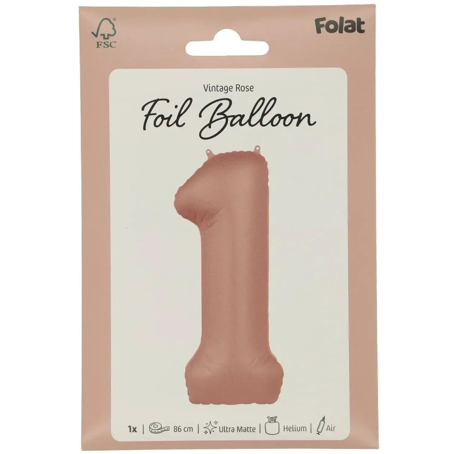 Cijfer Ballon 1 - Vintage Rose - 86 cm - Ballonnenshop.nl
