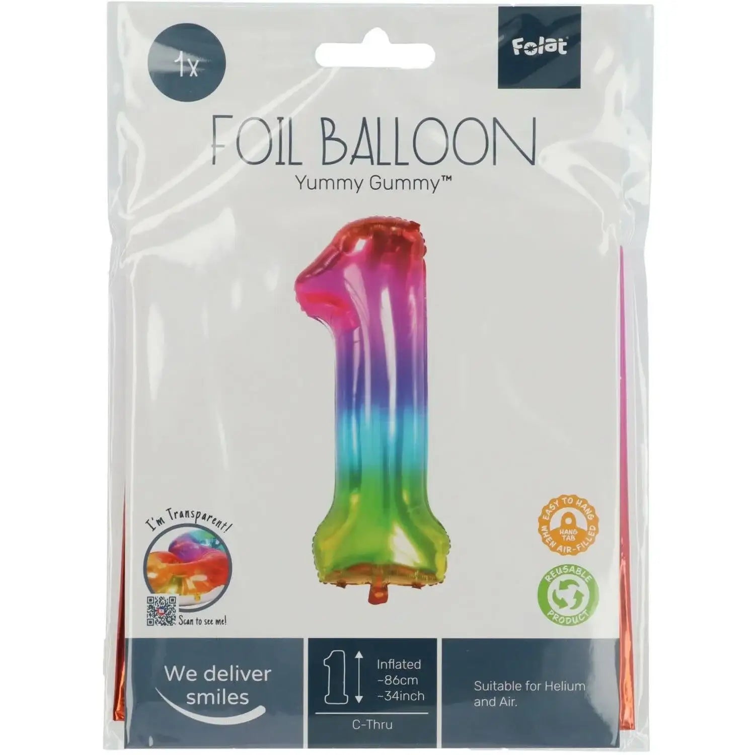 Cijfer Ballon 1 - Yummy Gummy - 86 cm - Ballonnenshop.nl