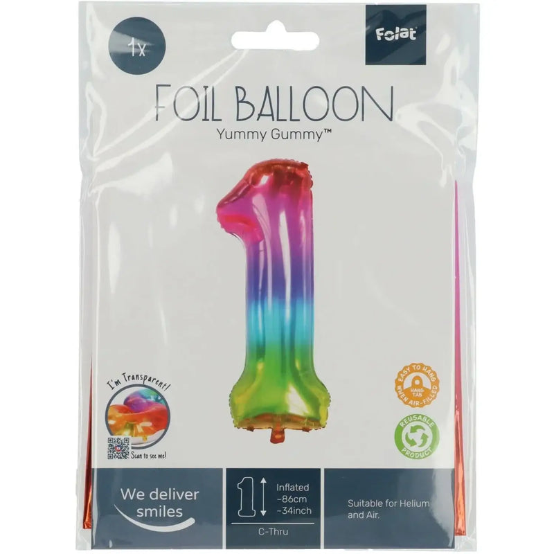 Cijfer Ballon 1 - Yummy Gummy - 86 cm - Ballonnenshop.nl