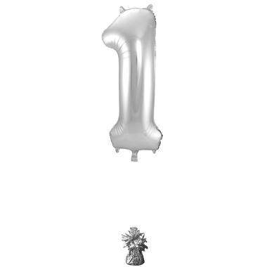 Cijfer Ballon 1 - Zilver - 86 cm - Ballonnenshop.nl