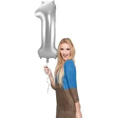 Cijfer Ballon 1 - Zilver - 86 cm - Ballonnenshop.nl